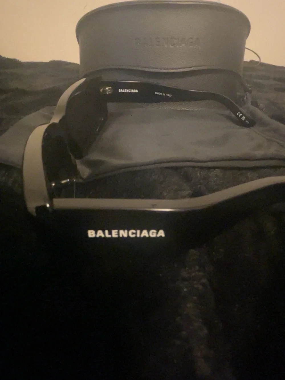 Balenciaga Black Rectangular Smart Sunglasses with Branded Case